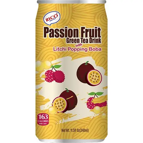 [ART0896] RICO Passion Fruit Green Tea Drink with Litchi Popping Boba 340ml